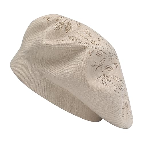 ZLYC Damen Wolle Baskenmütze Klassische Französischen Barett Warm Beret Mütze(Blätter Beige) von ZLYC