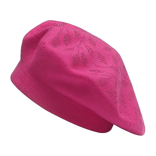 ZLYC Damen Wolle Baskenmütze Klassische Französischen Barett Warm Beret Mütze(Blätter Hot Pink) von ZLYC