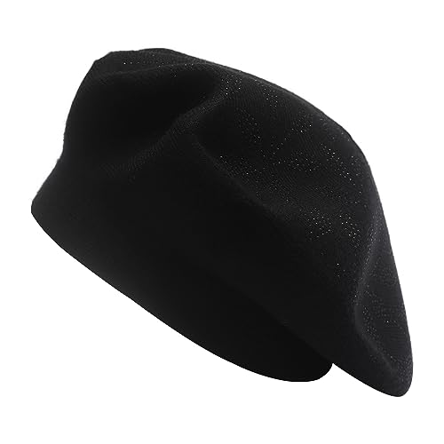 ZLYC Damen Wolle Baskenmütze Klassische Französischen Barett Warm Beret Mütze(Blätter Schwarz) von ZLYC