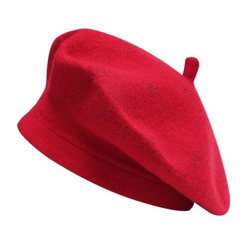 ZLYC Damen Wolle Baskenmütze Klassische Französischen Barett Warm Beret Mütze(Schneeflocken Rot),Einheitsgröße von ZLYC