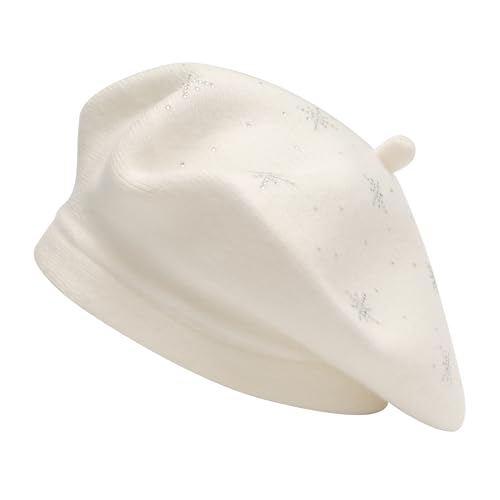 ZLYC Damen Wolle Baskenmütze Klassische Französischen Barett Warm Beret Mütze(Schneeflocken Weiß),Einheitsgröße von ZLYC