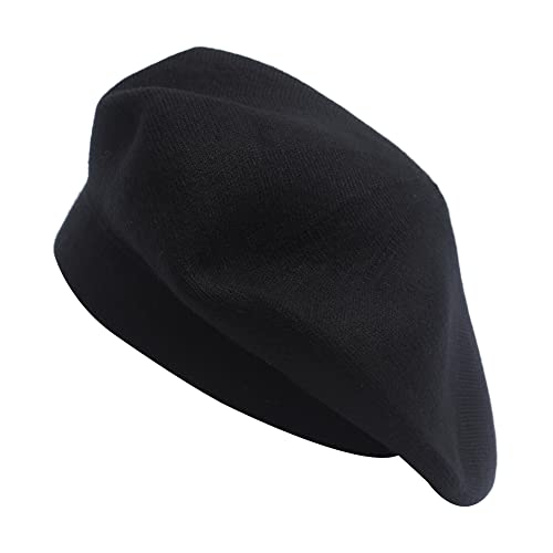 ZLYC Damen Wolle Baskenmütze Klassische Französischen Barett Warm Beret Mütze (Barett Schwarz),Einheitsgröße von ZLYC