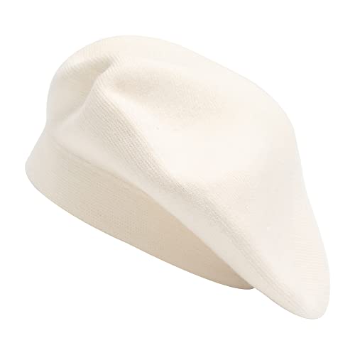 ZLYC Damen Wolle Baskenmütze Klassische Französischen Barett Warm Beret Mütze (Barett Weiß),Einheitsgröße von ZLYC