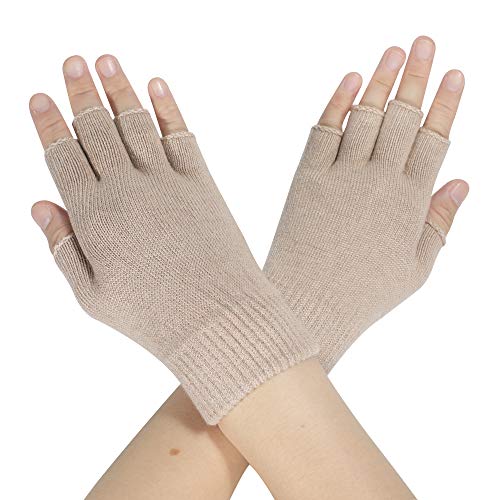 ZLYC Damen Wolle Halbfinger Handschuhe Winter Stricken Fingerlose Handschuhe (Einfarbig Bräune),Einheitsgröße von ZLYC