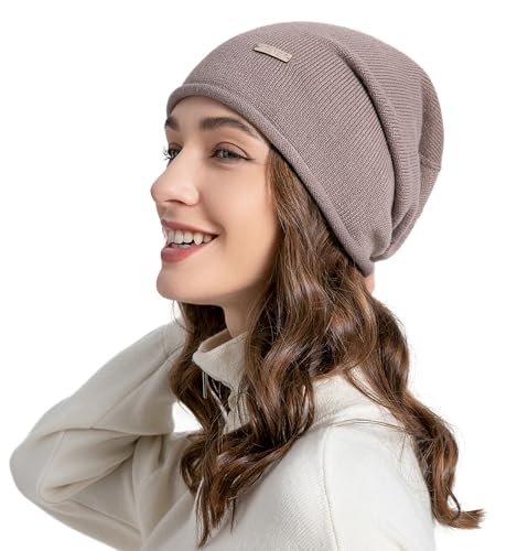 ZLYC Damen Wolle Kaschmir Strickmütze Winter Slouchy Beanie(Einfarbig Braun einfarbig),Einheitsgröße von ZLYC