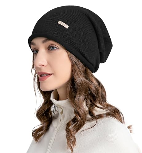 ZLYC Damen Wolle Kaschmir Strickmütze Winter Slouchy Beanie(Einfarbig Schwarz),Einheitsgröße von ZLYC