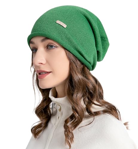 ZLYC Damen Wolle Kaschmir Strickmütze Winter Slouchy Beanie(Einfarbig Vitalgrün),Einheitsgröße von ZLYC