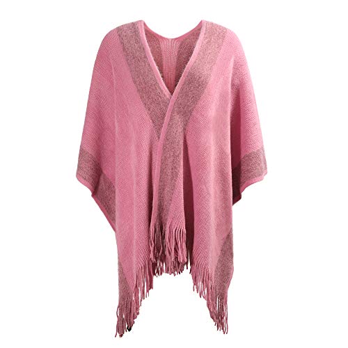 ZLYC Damen schal goldene Trim Knit-kuscheldecke Fringe Poncho-Mantel Strickjacke (Dunkel Rosa),Einheitsgröße von ZLYC