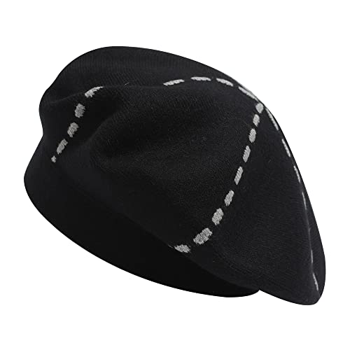 ZLYC Damen Reversible Kaschmir Doppelschicht Frankreich Barett Mütze Hut (Schwarz, Kaschmir) von ZLYC