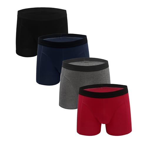 ZLYC Herren Baumwolle Boxershorts Männer Trunks Unterwäsche(4 Pack(Schwarz, Grau, Marine, Rot)),L von ZLYC