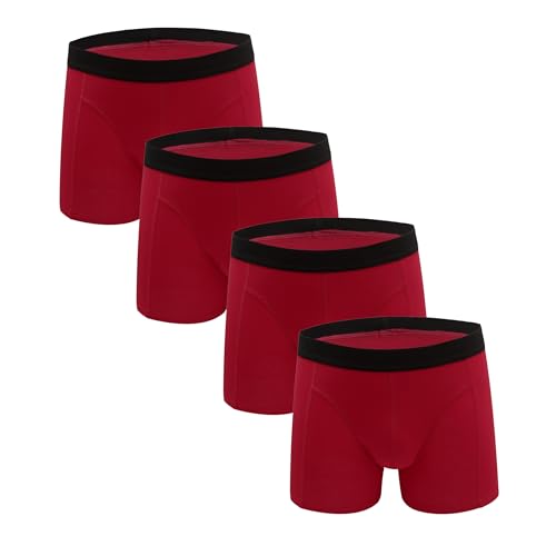 ZLYC Herren Baumwolle Boxershorts Männer Trunks Unterwäsche(4 Pack Rot),XXL von ZLYC