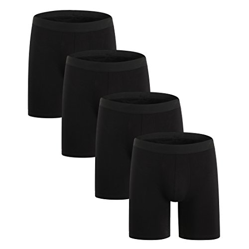 ZLYC Herren Boxershorts aus Baumwolle mit Langen Beinen, 4 Pack Black, XXL (112/117 cm) von ZLYC