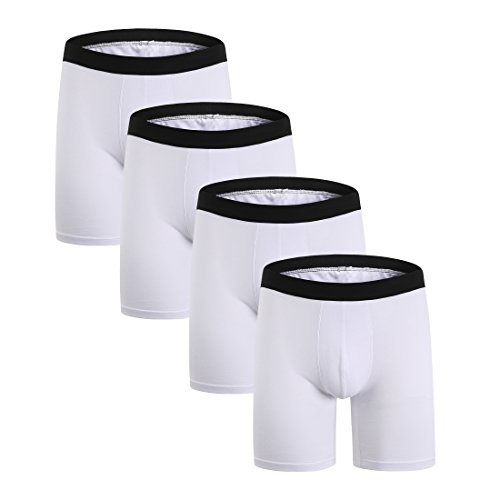 ZLYC Herren Boxershorts aus Baumwolle mit Langen Beinen, 4 Pack White, X-Large(102/107 cm) von ZLYC