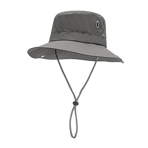 ZLYC Herren Camouflage Sonnenhut Safari Hut Mesh Outdoorhut Boonie Hut(8cm Krempe Solid Grau) von ZLYC