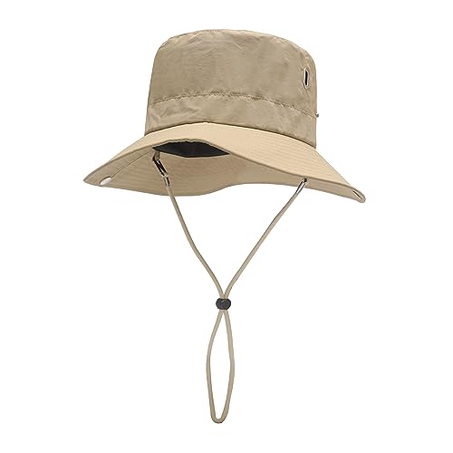 ZLYC Herren Camouflage Sonnenhut Safari Hut Mesh Outdoorhut Boonie Hut(8cm Krempe Solid Khaki) von ZLYC