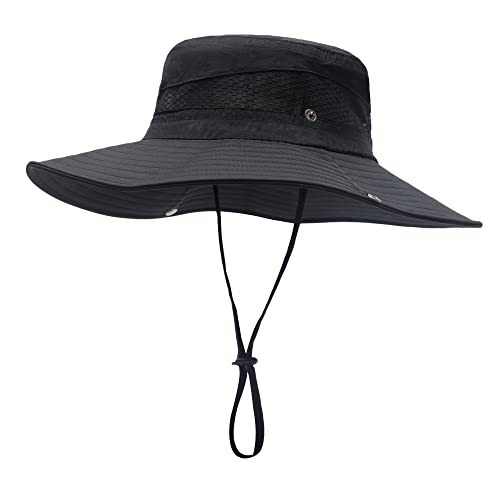 ZLYC Herren Camouflage Sonnenhut Safari Hut Mesh Outdoorhut Boonie Hut(Einfarbig Schwarz) von ZLYC