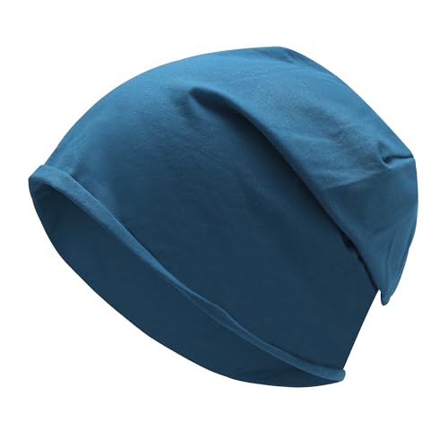 ZLYC Herren Dünn Leichte Slouch Strickmützen Jersey Beanie für Frühling Herbst(Volltonfarbe Mineralblau),Einheitsgröße von ZLYC