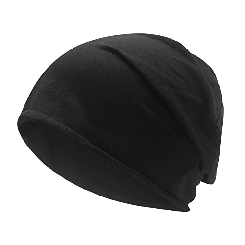 ZLYC Herren Dünn Leichte Slouch Strickmützen Jersey Beanie für Frühling Herbst(Volltonfarbe Schwarz) von ZLYC