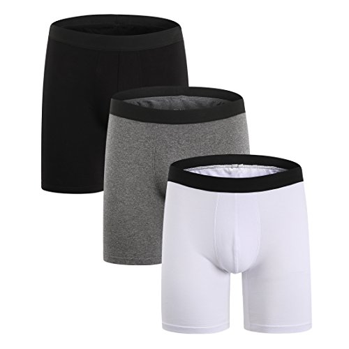 ZLYC Herren Lange Bein Baumwolle Boxershorts Unterwäsche, 3 Pack Mehrfarbig, Gr. L von ZLYC