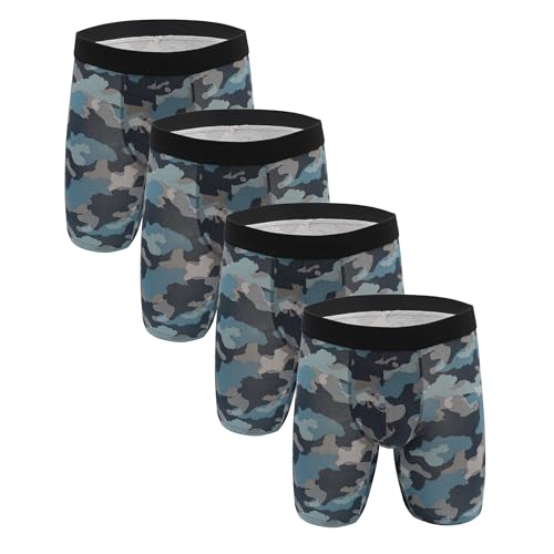 ZLYC Herren Lange Bein Baumwolle Boxershorts Unterwäsche, 3/4 Pack(Camo Blau),XL von ZLYC