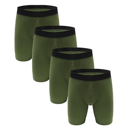 ZLYC Herren Lange Bein Baumwolle Boxershorts Unterwäsche, 3/4 Pack(Dunkel Olivgrün),L von ZLYC