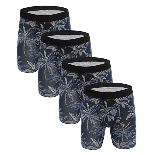 ZLYC Herren Lange Bein Baumwolle Boxershorts Unterwäsche, 3/4 Pack(Palme Marineblau),XL von ZLYC