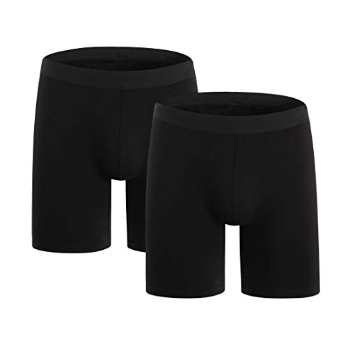 ZLYC Herren Lange Bein Baumwolle Boxershorts Unterwäsche, 3/4 Pack,2 Pack Schwarz,L von ZLYC