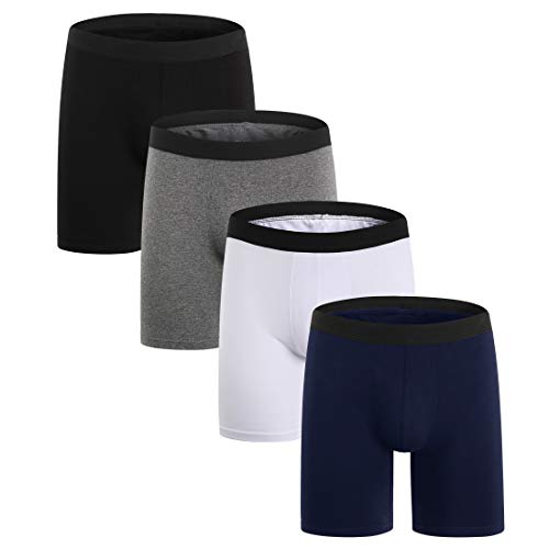 ZLYC Herren Lange Bein Baumwolle Boxershorts Unterwäsche, 4 Pack Mehrfarbig, Gr. L von ZLYC