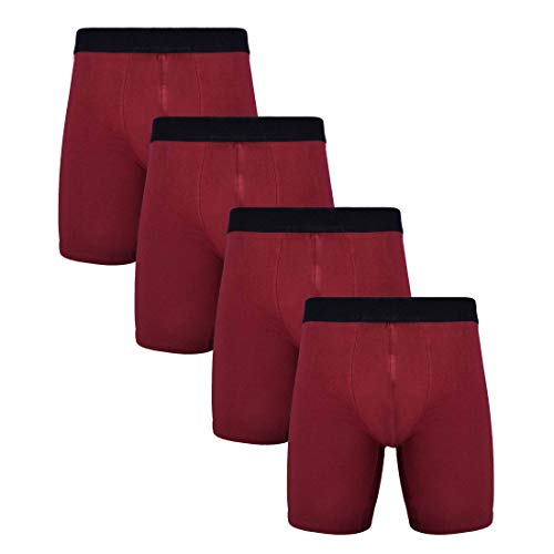 ZLYC Herren Lange Bein Baumwolle Boxershorts Unterwäsche, 4 Pack Rot, Gr. L von ZLYC