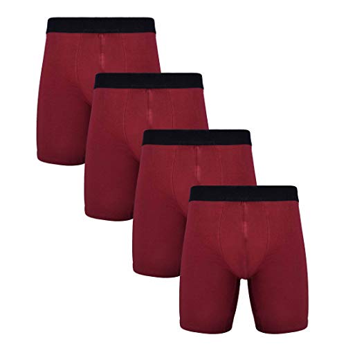 ZLYC Herren Lange Bein Baumwolle Boxershorts Unterwäsche, 4 Pack Rot, Gr. XL von ZLYC