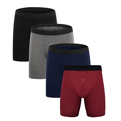 ZLYC Herren Lange Bein Baumwolle Boxershorts Unterwäsche, 3/4 Pack (4Pack Gemischt Rot, L) von ZLYC