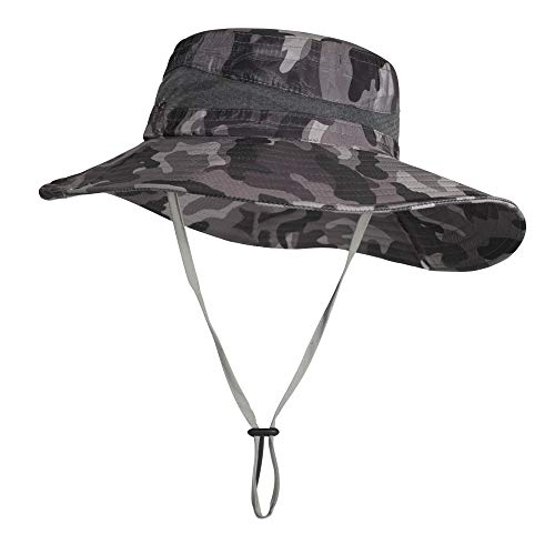 ZLYC Herren Camouflage Sonnenhut Safari Hut Mesh Outdoorhut Boonie Hut(Camo Schwarz) von ZLYC