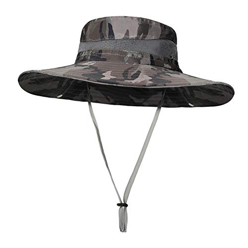 ZLYC Herren Camouflage Sonnenhut Safari Hut Mesh Outdoorhut Boonie Hut(Camo Grau) von ZLYC