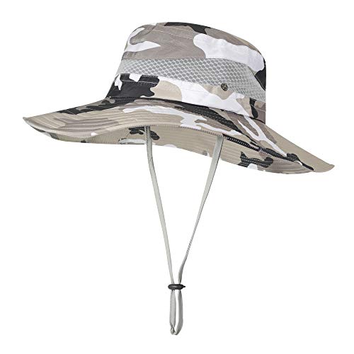 ZLYC Herren Camouflage Sonnenhut Safari Hut Mesh Outdoorhut Boonie Hut(Camo Khaki) von ZLYC