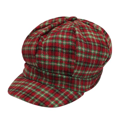ZLYC Klassische Damen-Kappe, Visier, 8 Paneele, Gatsby Cabbie Hut, Schottenkaro, Rot, Einheitsgröße von ZLYC