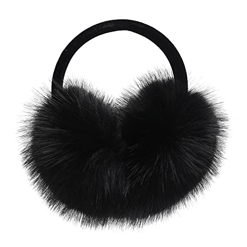 ZLYC Klassischer Damen Kinder Mädchen Verstellbarer Winter Ohrenschützer Ohrenwärmer mit Molton-Haarreifen(Großes Schwarz) von ZLYC