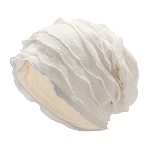 ZLYC Modische Strickmütze für Damen, dünne Stretch-Schädelmütze, Rüschen weiß, Einheitsgröße von ZLYC