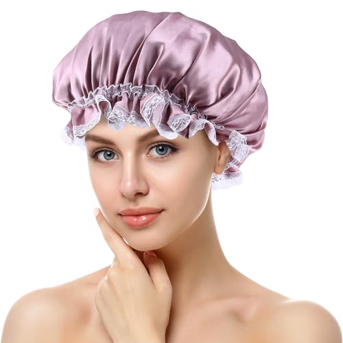 ZLYC Schlafhaube aus Maulbeerseide für Frauen, Haar-Nachtschlafmütze mit Gummiband, solides Batikrosa von ZLYC