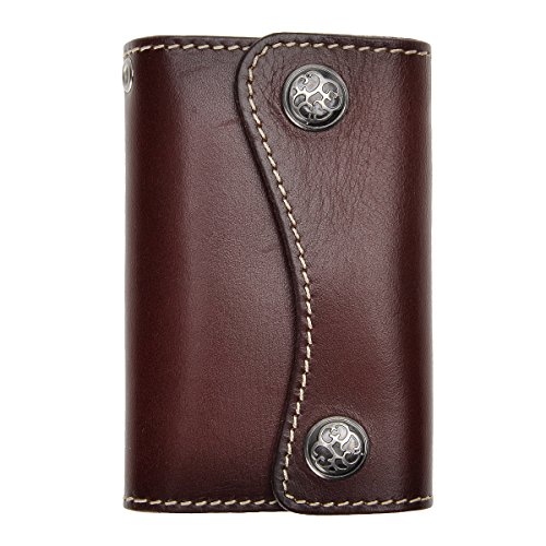 ZLYC Schlüsseletui aus echtem Leder mit zwei Knöpfen, Kartenhalter, Schlüsseletui, Dark Red 2 (Rot),Einheitsgröße von ZLYC