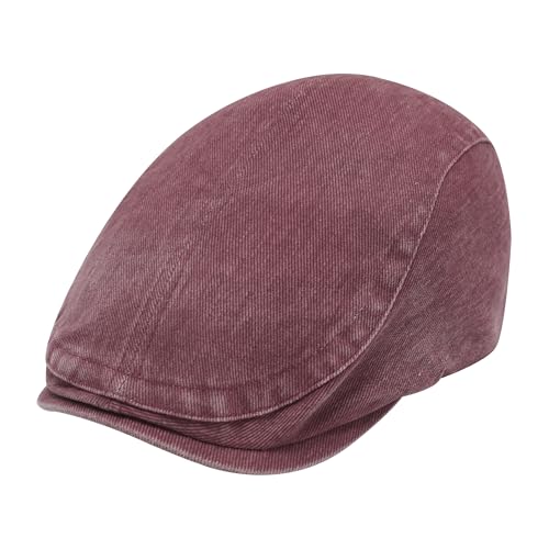 ZLYC Sommer Ivy Schirmmützen Ballonmütze Baumwolle Flatcap für Herren(Gewaschenes Burgunderrot),Genheitsgröße von ZLYC