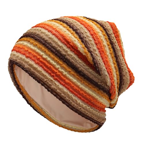 ZLYC Summer Damen Herren Long Sloust Beanie Leicht Weich Jersey Mütze(Gestreift Orange),Einheitsgröße von ZLYC