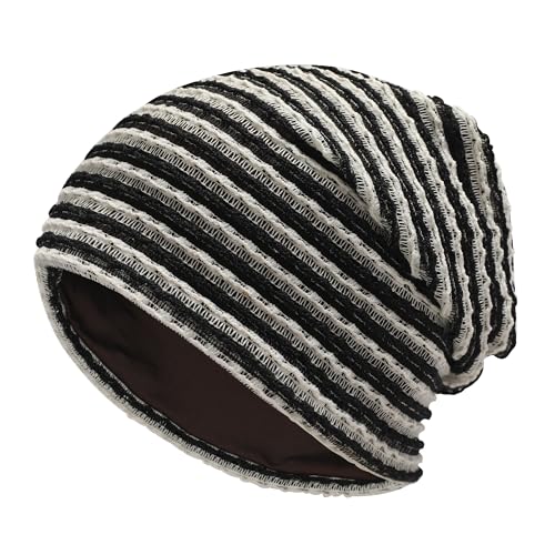ZLYC Summer Damen Herren Long Sloust Beanie Leicht Weich Jersey Mütze(Gestreift Schwarz),Einheitsgröße von ZLYC