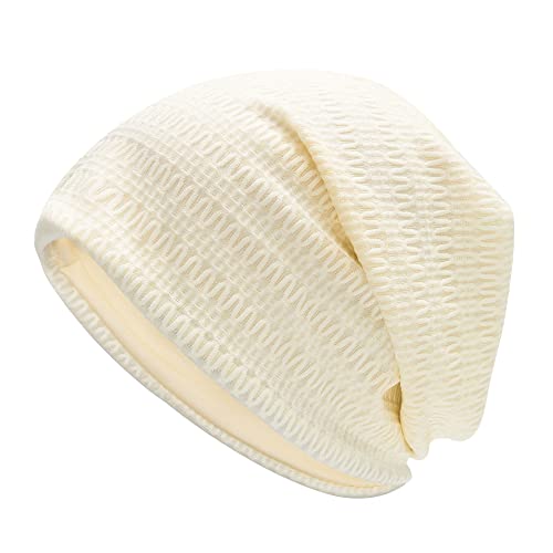 ZLYC Summer Long Slouch Beanie Leicht Weich Jersey Mütze für Damen und Herren(Motiv Beige) von ZLYC