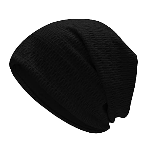 ZLYC Summer Long Slouch Beanie Leicht Weich Jersey Mütze für Damen und Herren(Motiv Schwarz) von ZLYC