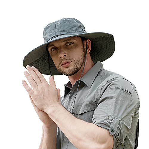 ZLYC Unisex Breite Krempe Sonnenhut UV Schutz Safari Hut Boonie Hut Atmungsaktiv Sommerhut Fischerhut (Plain Grau),Einheitsgröße von ZLYC