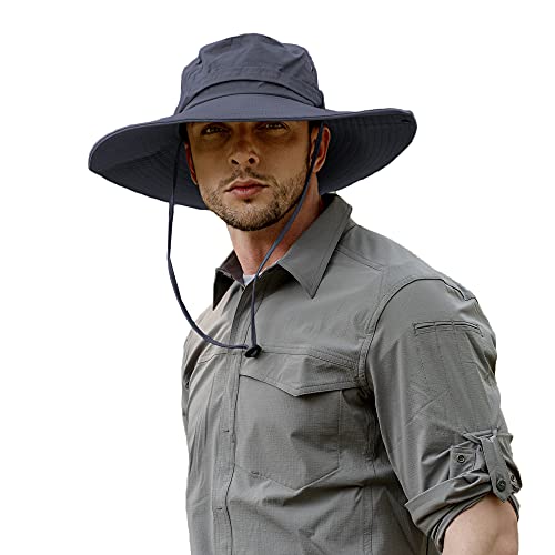 ZLYC Unisex Breite Krempe Sonnenhut UV Schutz Safari Hut Boonie Hut Atmungsaktiv Sommerhut Fischerhut (Plain Navy),Einheitsgröße von ZLYC