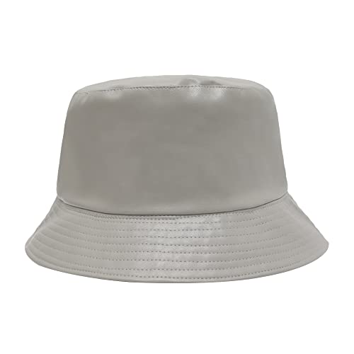 ZLYC Unisex Fashion Bucket Hat PU-Leder Regenhut wasserdicht Fischerhüte(Dunkelgrau) von ZLYC