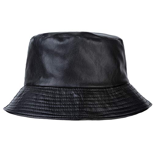 ZLYC Damen Fashion Bucket Hat PU-Leder Regenhut Wasserdicht Fischerhüte(Schwarz) von ZLYC