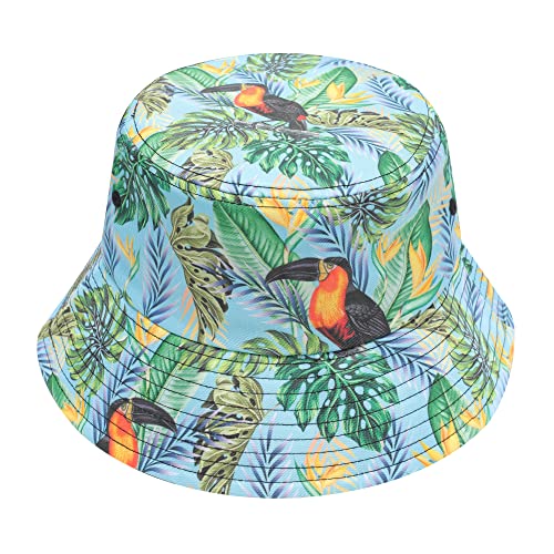 ZLYC Unisex Früchte Druck Sonnenhut Strandhut Fishermütze Outdoor-Hut(Tropical Toucans Blue) von ZLYC