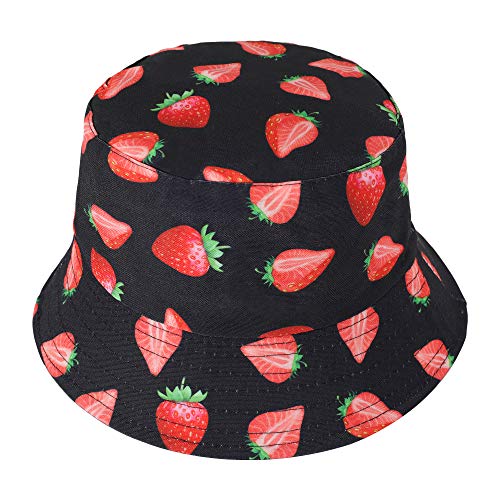 ZLYC Herren Bucket Fischerhut, Schwarze rote Erdbeere, One Size von ZLYC